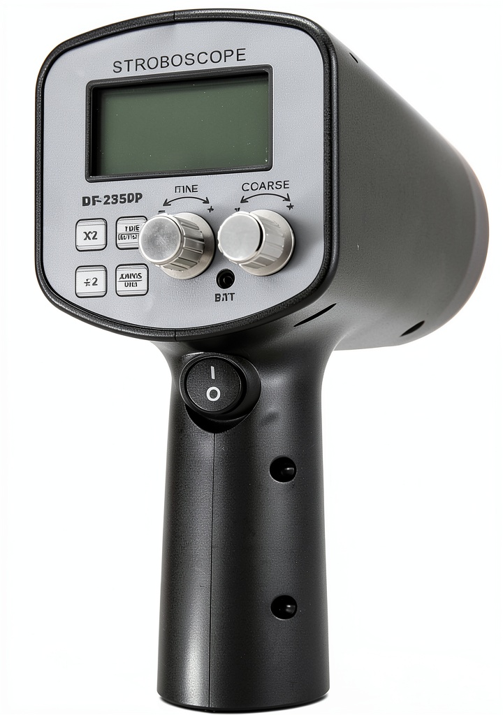 Installing Tongbao digital stroboscope industrial measurement tool on a wooden desk