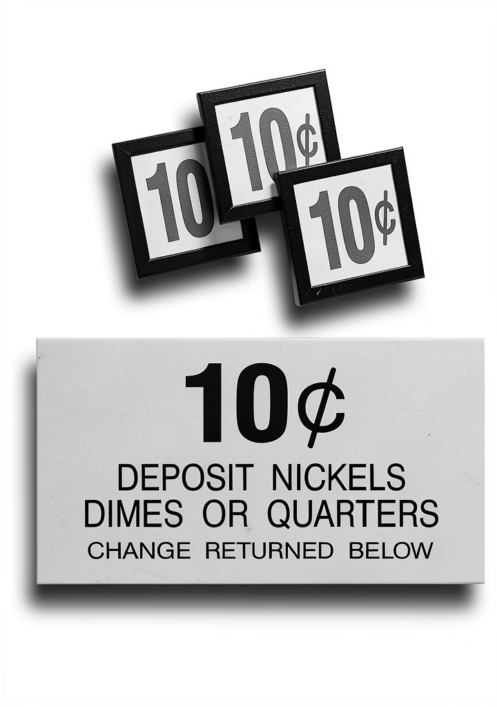 'Vending machine decal applied to a coin slot on a metal surface'