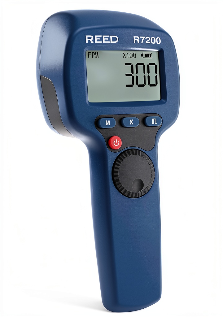 REED Instruments R7200 stroboscope displaying measurement readings