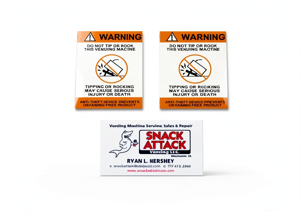 Vending machine with Snack Attack labels applied to product slots