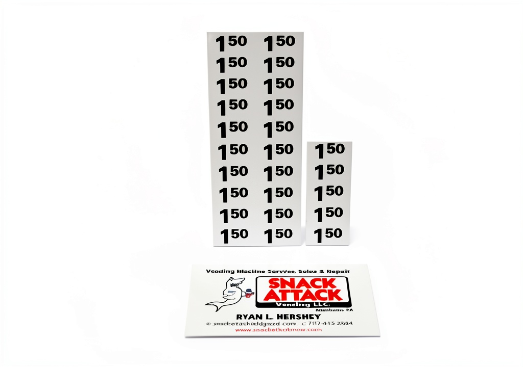 Durable vinyl vending machine label applied to a snack dispenser